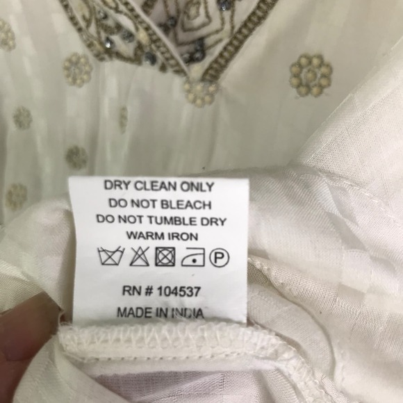 Burning Torch Women Tunic Top Boho White Floral Gems Long Sleeve V-Neck S $395 - Picture 10 of 10